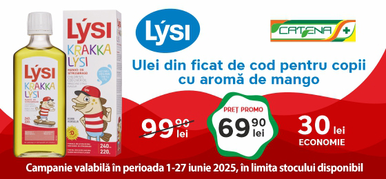 Lysi ulei din ficat de cod pentru copii cu aroma de mango