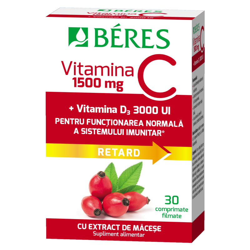 Beres Vitamina C 1500 mg + Vitamina D3 3000 UI x 30 comprimate filmate cu efect retard