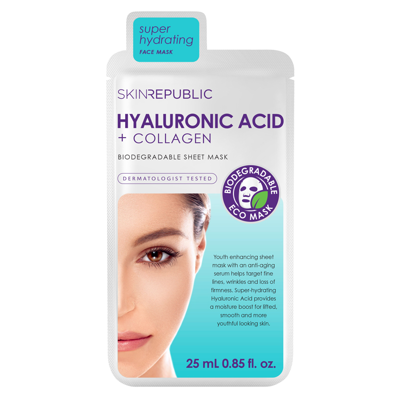 Skin Republic Masca de fata tip servetel cu Acid Hialuronic + Colagen, 25 ml