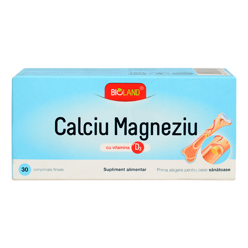 Bioland Calciu Magneziu cu vitamina D3 x 30 compr. film.