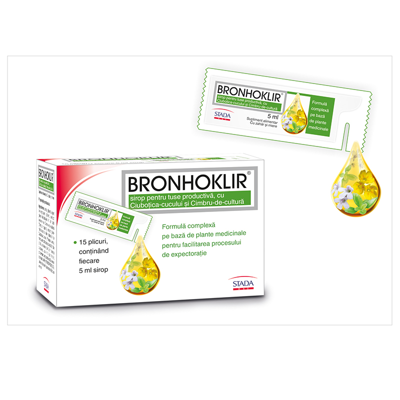 Bronhoklir X 15plicuri x 5 ml sirop pentru tuse productiva