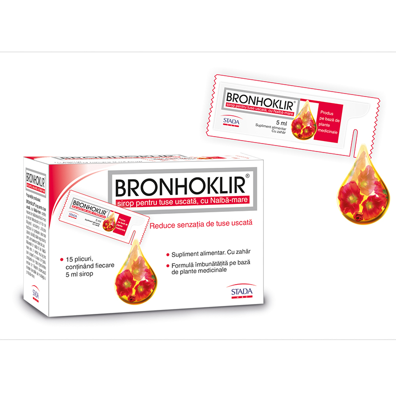 Bronhoklir X 15 plicuri x 5 ml sirop pentru tuse uscata