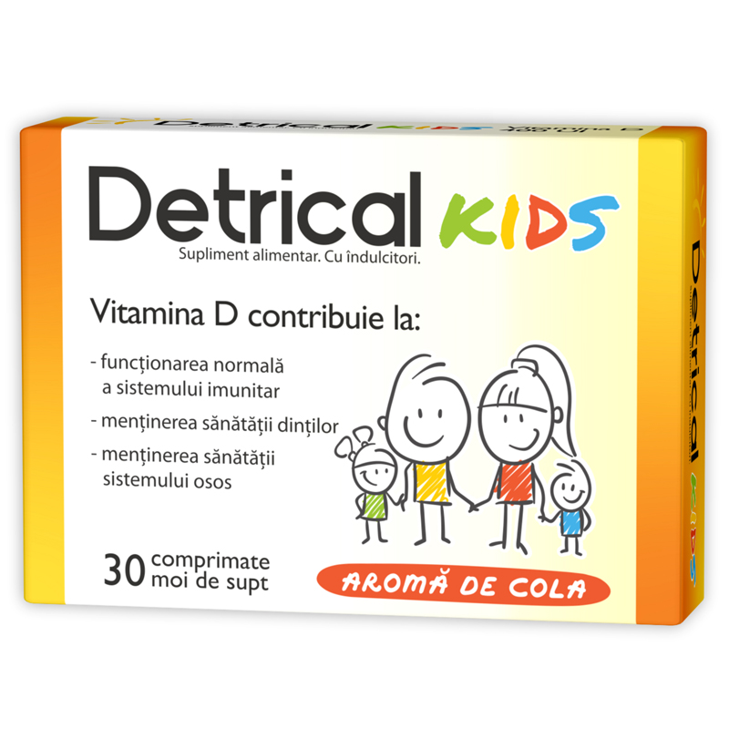 Detrical Kids D3 400 UI 30 comprimate cu aroma de cola