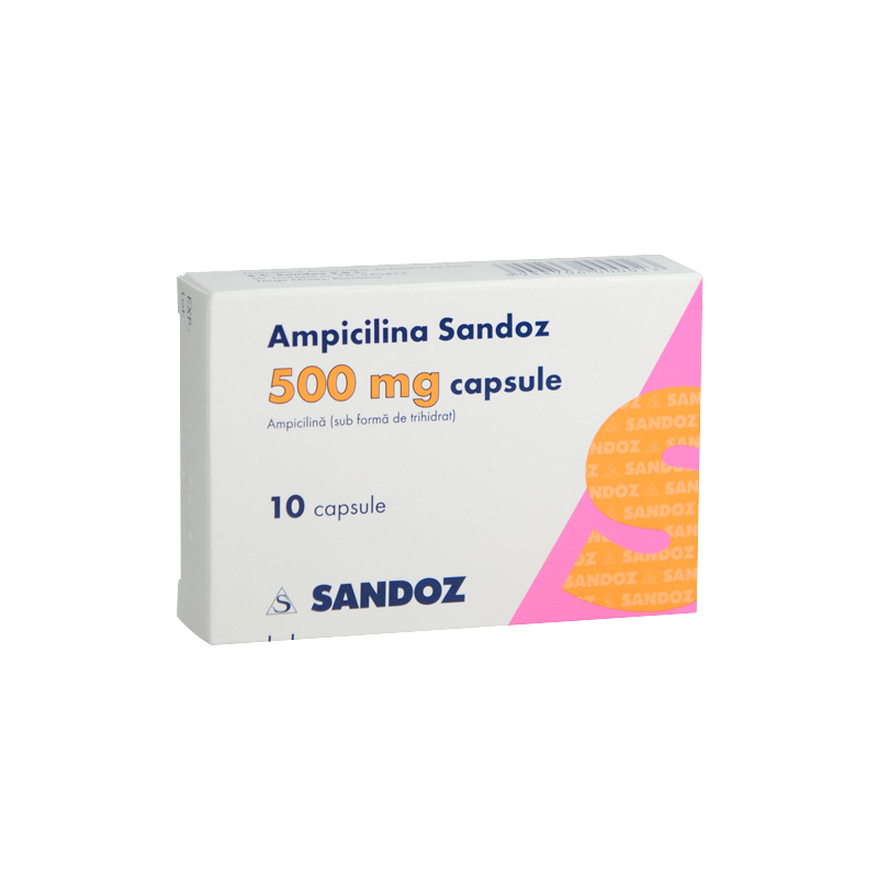 Ampicilina Sandoz 500mg, 1 blister x 10 capsule. 