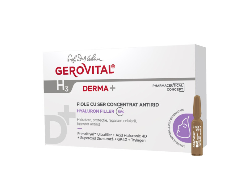 Derma+ Fiole cu ser concentrat antirid, 10 x 2 ml, GEROVITAL | Catena.ro