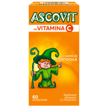 Ascovit cu Vitamina C, aroma de portocala, 60 comprimate