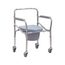 Scaun WC de camera, cu roti, fix si pliabil, crom