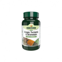 NATURES AID Ginger, Turmeric & Bromelain, 60 comprimate