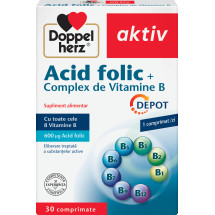 Doppelherz Aktiv Acid folic + Complex de Vitamine B, 30 tablete